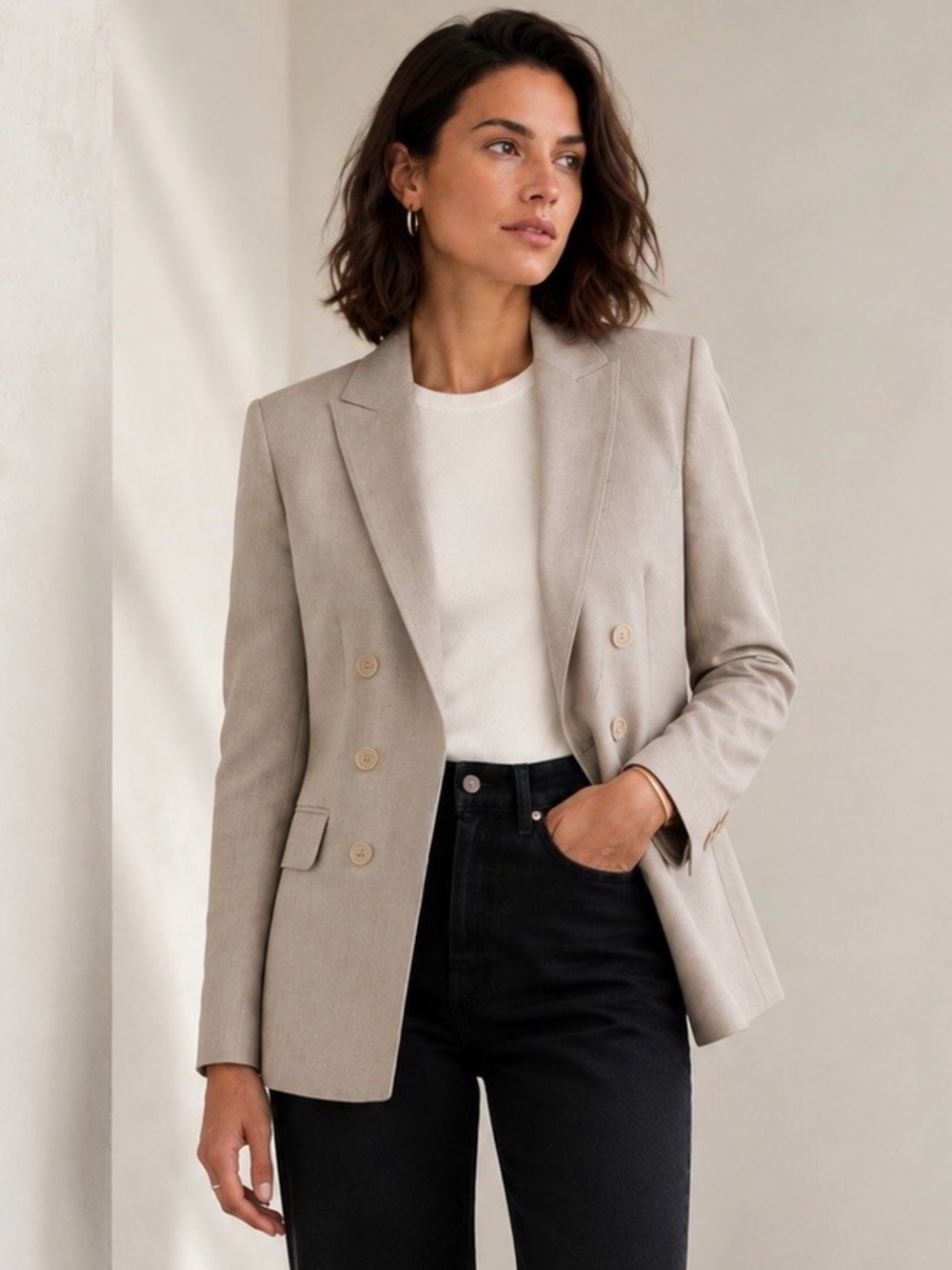 Akris Punto Double Breasted Tailored Blazer Beige Size 4